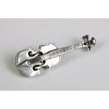 Silver double bass brooch