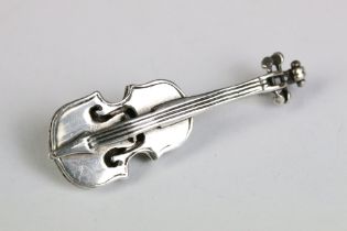 Silver double bass brooch