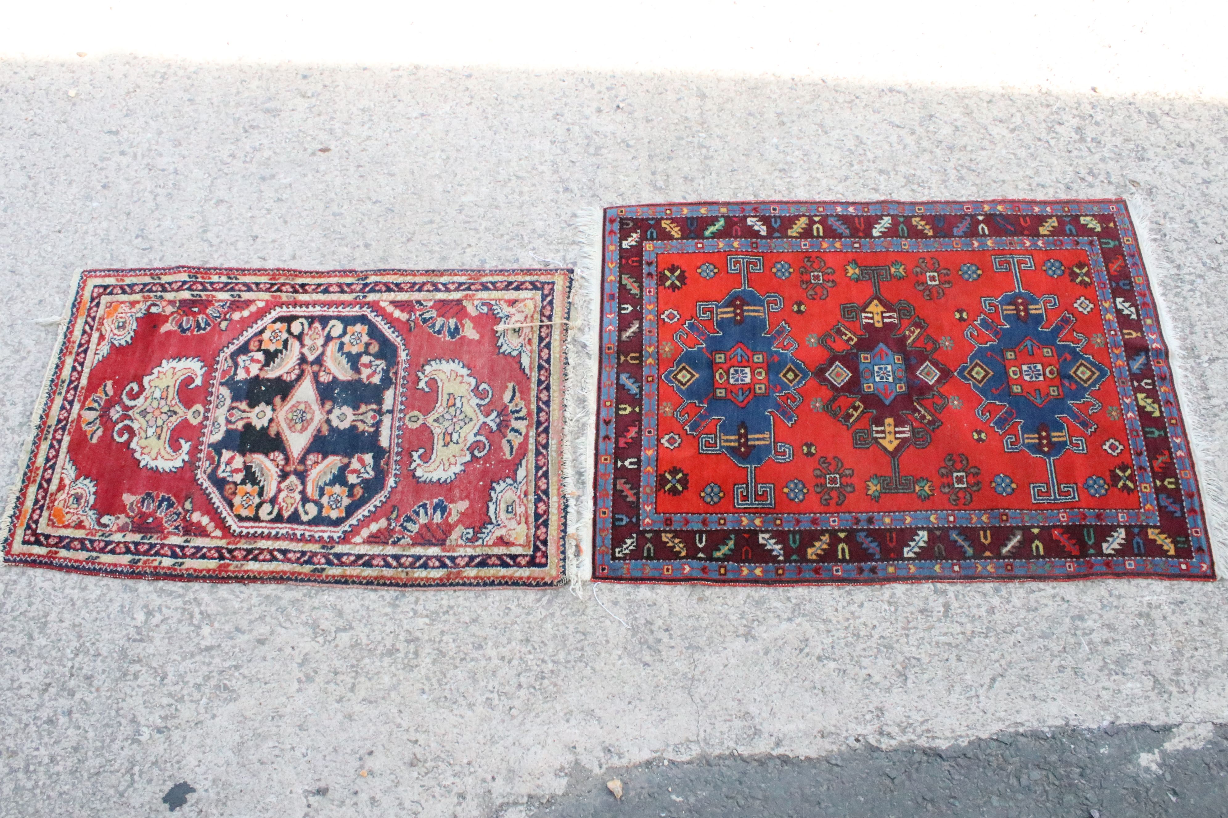 Two small Eastern Wool Rugs 115cm x 70cm and 118cm x 87cm