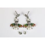A pair of silver and plique a jour bug earrings