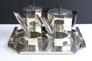 An Art Deco inspired tea set of octagonal form to include teapot, sugar bowl, cream jug, water jug