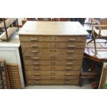 Large Early 20th century Oak Plan Chest, the nine long drawers with block handles and index card