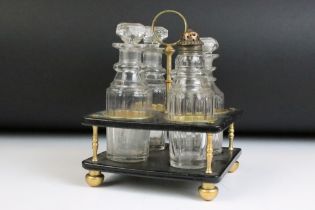 Dressing table set with four glass bottles / jars (featuring 2 x perfume bottles & stoppers), housed