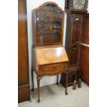 Early to Mid 20th century Walnut Bureau Bookcase in the Queen Anne manner, the upper section with
