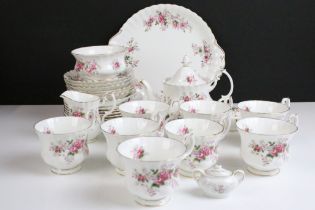 Royal Albert Lavender Rose pattern tea set to include eight cups, eight saucers, eight side