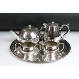 Waterhouse plate 4-part tea & coffee set, with a silver plated circular tray (35cm diameter)