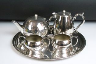 Waterhouse plate 4-part tea & coffee set, with a silver plated circular tray (35cm diameter)