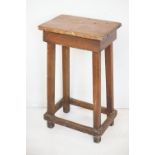 Early 20th century Pine Artist’s Stool, the square legs united by stretchers, 39cm wide x 66cm high