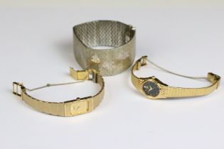 Two Seiko ladies wristwatches together with a Mexican white metal bracelet.