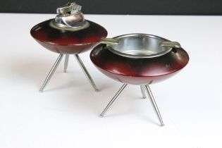 A Japanese lacquer ware Sputnik atomic tabletop lighter and ashtray set.