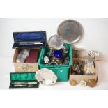 A large collection of mixed silver plate to include Tea set, tray, toast rack, cream jug, bowls,