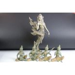 Thai silver plated figure of winged deity 'Kinnari' (approx 40cm high), together with four gilt &