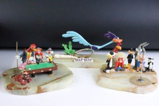 Three Warner Bros. Looney Tunes limited edition figures mounted on onyx, to include 'Beep Beep' Road
