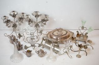 Mixed metalware to include a WMF silver plated bachelor's tea set, two silver plated epergne, a pair