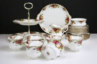 Royal Albert Old Country Roses tea service to include two tier cake stand, six teacups and