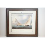 A fine nautical signed print of the racing cutters “alarm” and arpon in a fine art frame, 51cm x