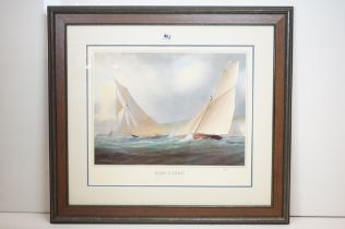 A fine nautical signed print of the racing cutters “alarm” and arpon in a fine art frame, 51cm x