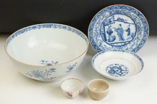 Group of 19th Century Chinese ceramics to include a large blue and white footed bowl, blue and white