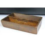 19th century Wooden Two Section Cutlery Tray with pierced carrying handle, 30cm long