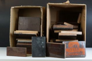 A large collection of copper printers blocks contained within three boxes to include buildings and