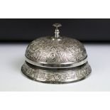 Large ornate chrome hotel / shop desk bell. Approx 17cm diameter