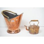 19th century copper coal scuttle, with brass swing handle (approx 34.5cm high - excluding handle),