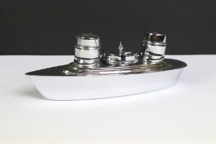 Art Deco chrome cruet set in the form of a ship