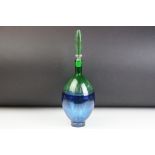 Bob Crooks - Spirale Encalmo Studio art glass bottle of bulbous form made from green and blue