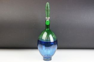 Bob Crooks - Spirale Encalmo Studio art glass bottle of bulbous form made from green and blue