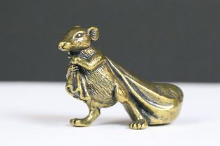 An ornamental Solid brass lucky fortune rat with bag.