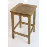 Mid century Beech wood School / Laboratory / Industrial Square Stool, 37cm wide x 60cm high