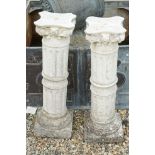 Pair of Garden Reconstituted Stone Classical Column Pillars, 84cm high