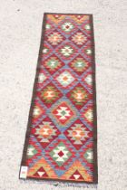 Woolen Hand Knotted Maimana Kilim Runner Rug, 197cm x 63cm