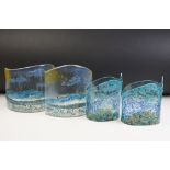 Four studio art glass candle shades / ornaments to include a pair of landscape design examples,