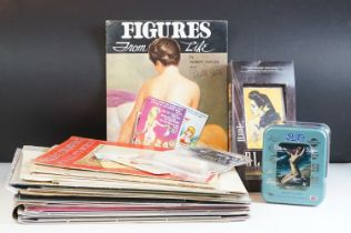 Collection of assorted pin up and erotica ephemera to include mid Century nude figure drawing books,