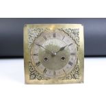 19th century brass clock face & movement, the face of square form with chapter ring, Roman Numerals,