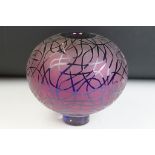 Gillies Jones of Rosedale art glass specimen vase, shaped as a pink ball with blue detailing upon