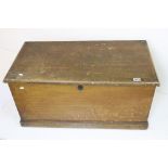 19th century Pine Blanket Box with stipple effect finish and iron carrying handle, 92cm long x