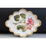 19th Century Dresden porcelain plate having a gilt decorated fanned rim with a hand painted geranium
