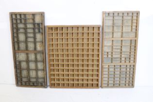 Three Mid century Wooden Printer's Trays, largest 83cm x 36cm