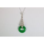A silver and jade interchangeable pendant necklace on silver chain