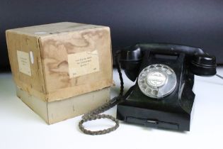 Mid 20th Century GPO Black Bakelite telephone, GPO label to base (numbered 332CB), with box