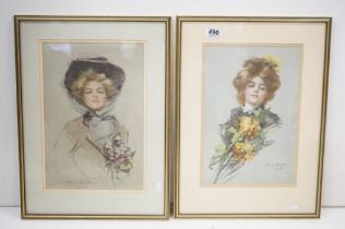 Pair of Philip Boileau Portrait Prints of Ladies, 24cm x 36cm, framed and glazed