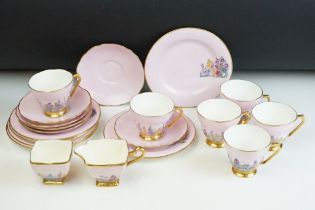1930s Art Deco Royal Winton Grimwades pottery tea service. The service having a pink ground with