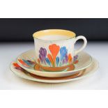Collection of assorted Clarice Cliff ceramics to include a crocus pattern trio and twin handled bowl