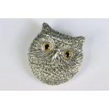 An owl shaped silver plated Vesta case