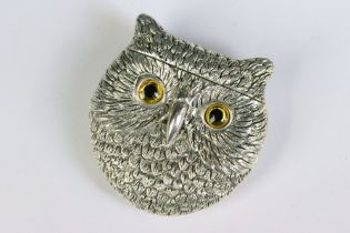 An owl shaped silver plated Vesta case