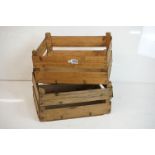 Pair of pine apple storage crates, each 41cm wide x 17cm high