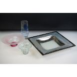 Collection of studio art glass to include a pink and frosted glass bowl signed Jane Charles, a small