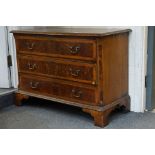 Burr Wood Chest of Three Long Drawers in the George III style raised on bracket feet, 97cm long x